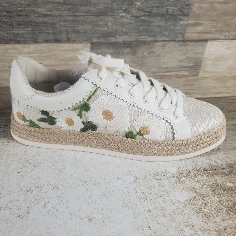 Dolce Vita Azalia Womens Shoes Sz 11 Running White Floral Raffia Lace Up Sneaker